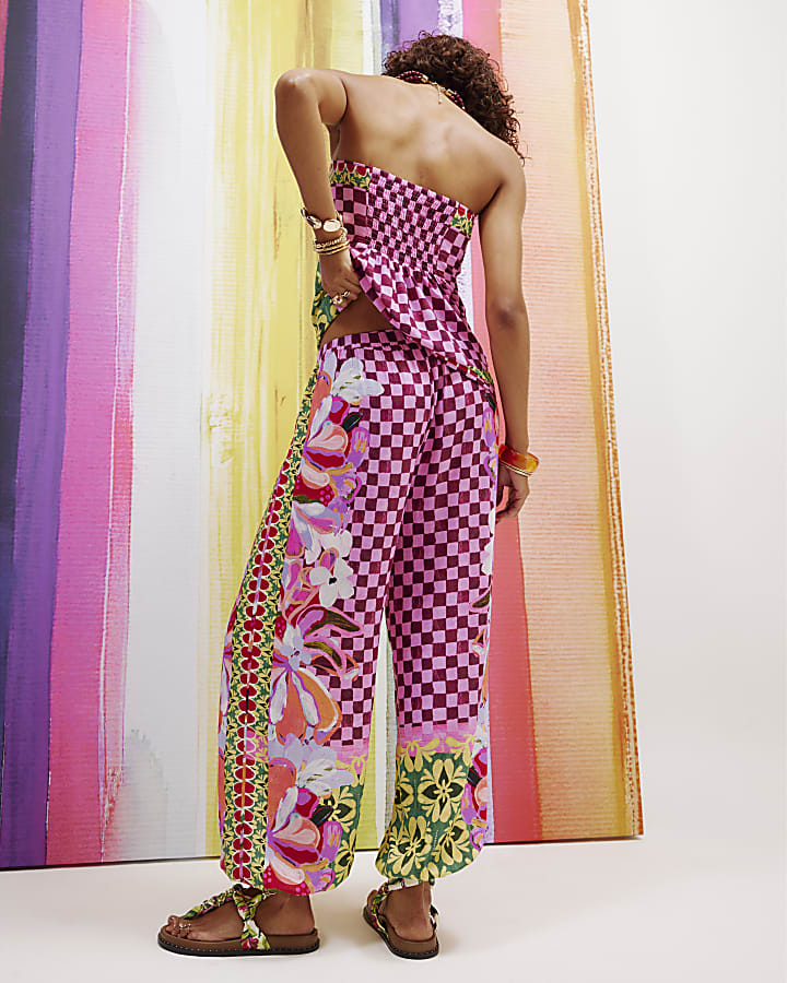 Pink Printed Balloon Trousers