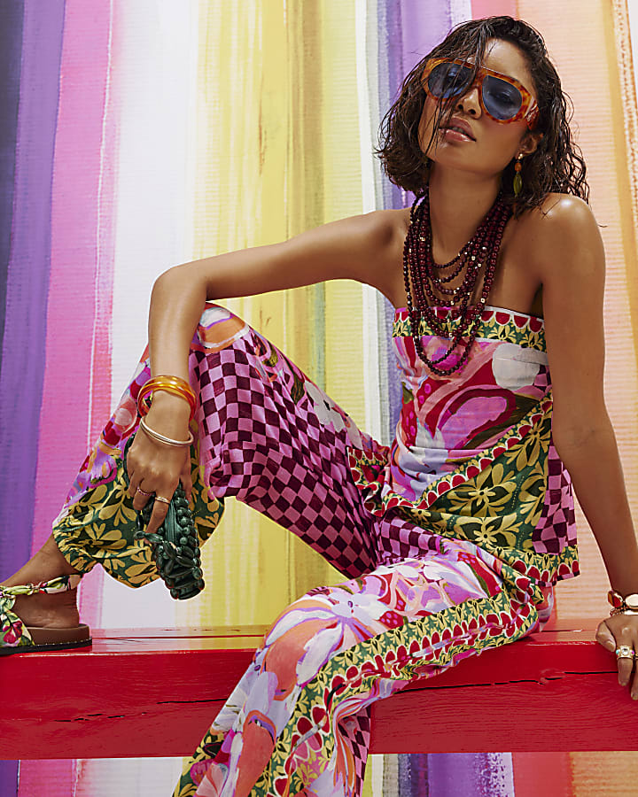 Pink Printed Balloon Trousers