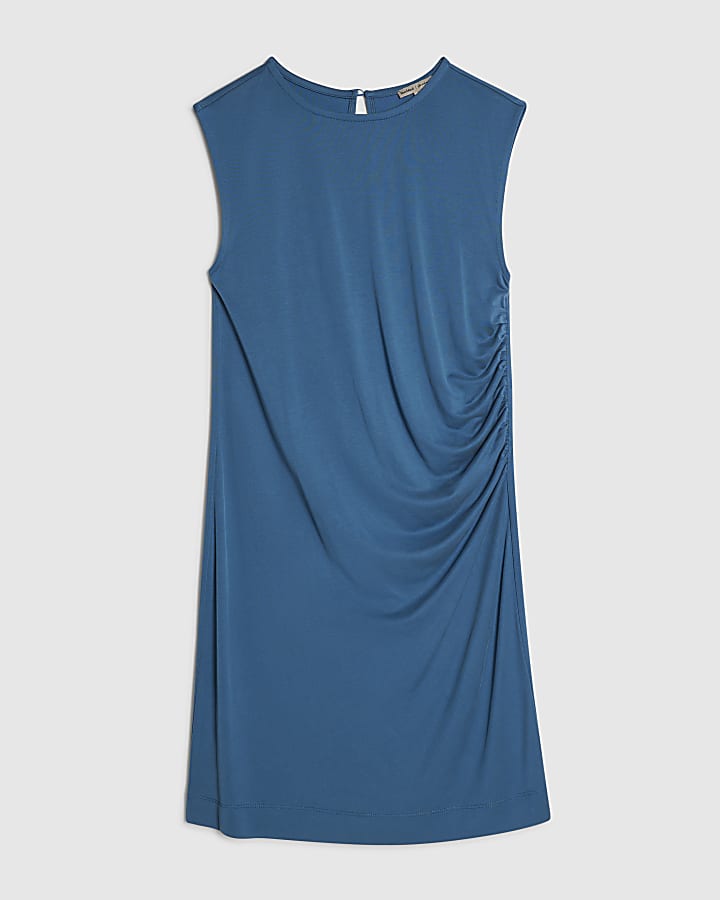 Blue Sleeveless Twist Side Mini Dress