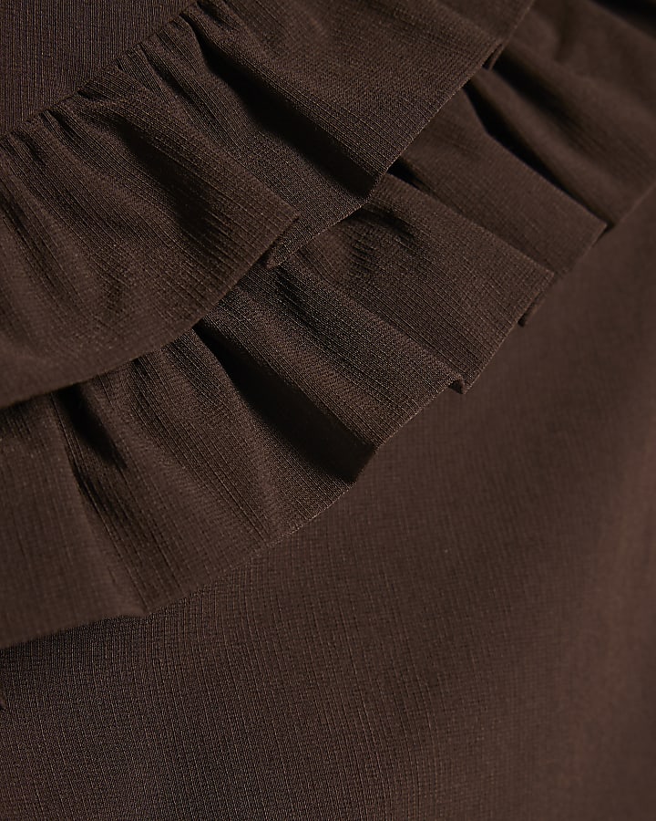 Brown Ruffle Bandeau Top