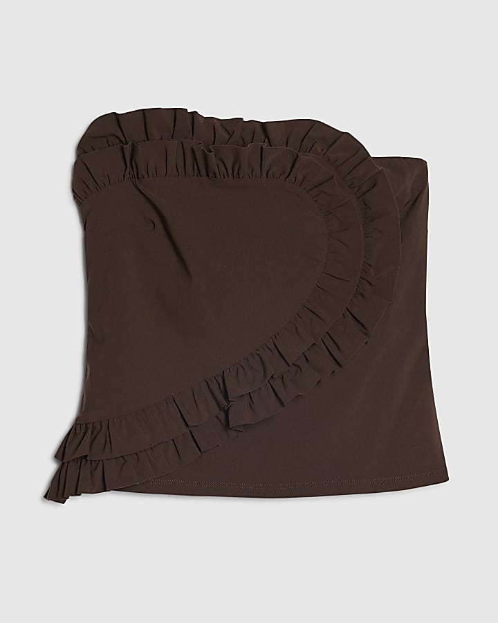 Brown Ruffle Bandeau Top