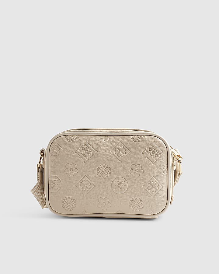Cream Pocket Front Monogram Cross Body Bag