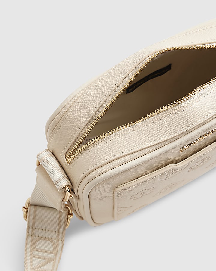 Cream Pocket Front Monogram Cross Body Bag