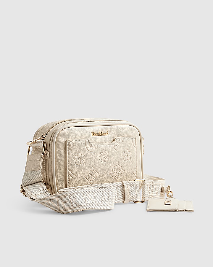 Cream Pocket Front Monogram Cross Body Bag