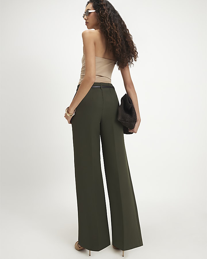 Green Belted Slim Leg Trousers