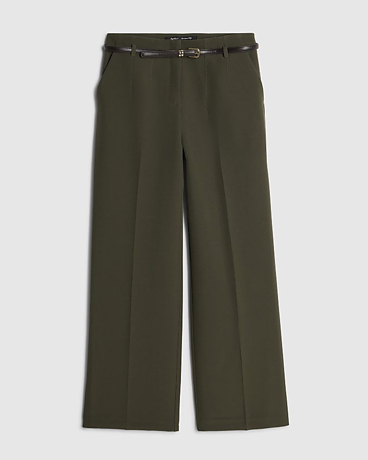 Green Belted Slim Leg Trousers