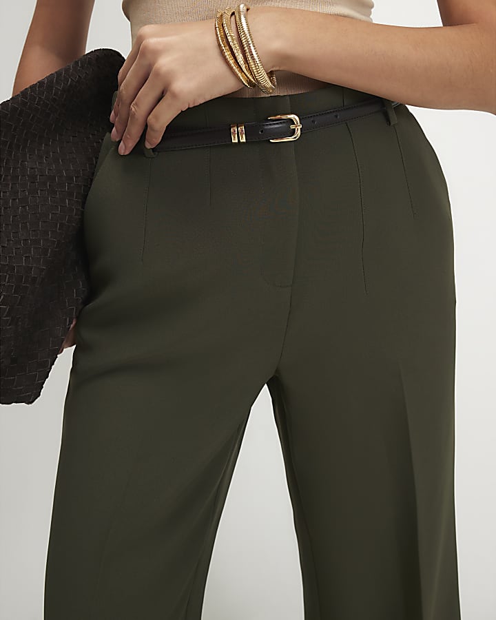 Green Belted Slim Leg Trousers