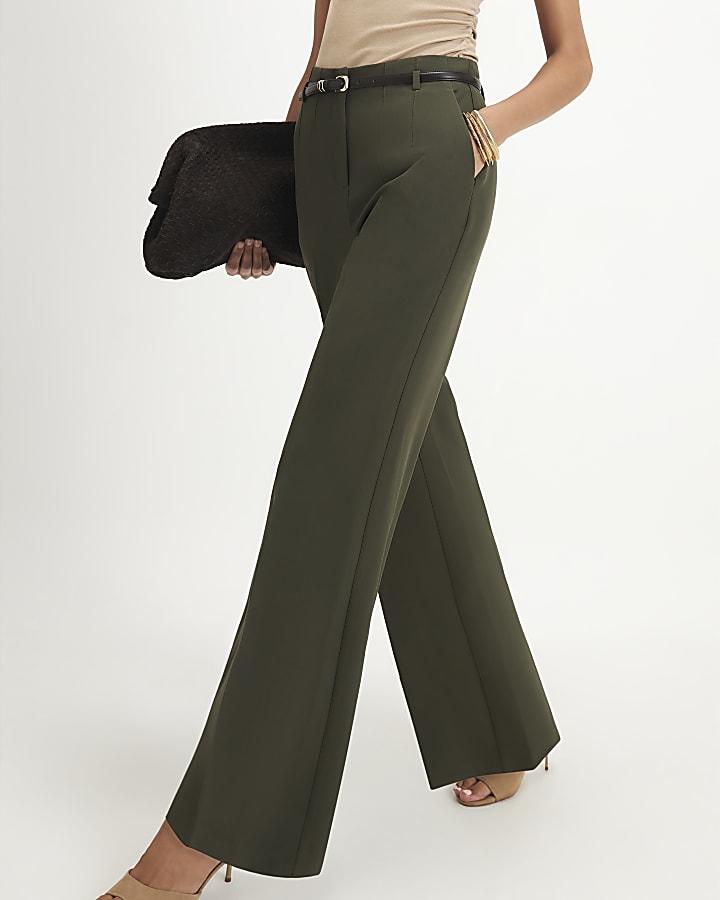 Green Belted Slim Leg Trousers