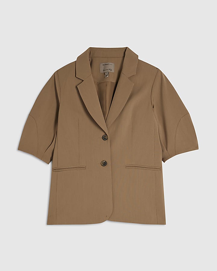 Petite Beige Short Sleeve Tailored Blazer