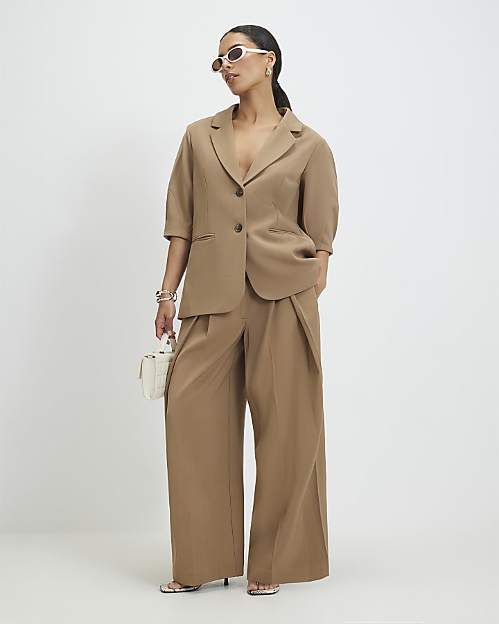 Petite Beige Short Sleeve Tailored Blazer