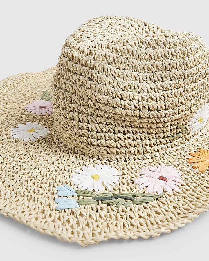 Beige Floral Straw Hat