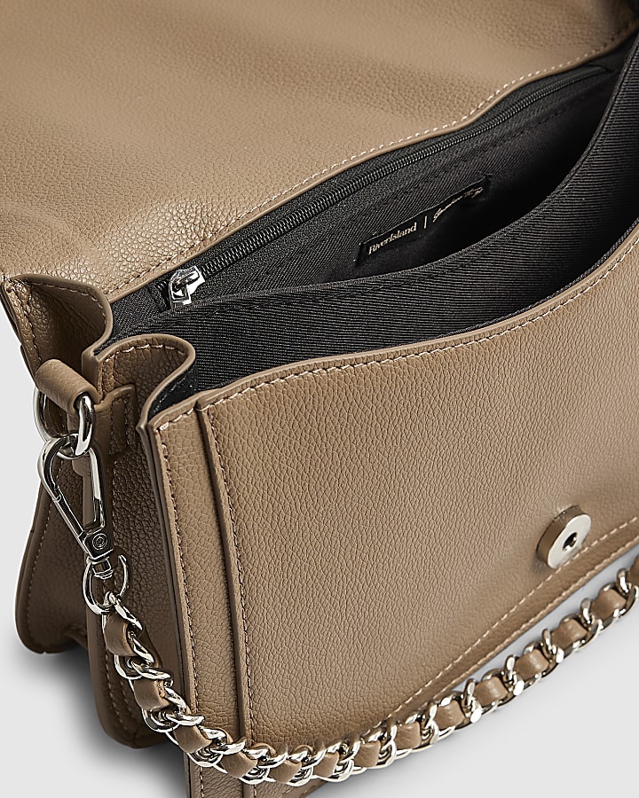 Beige RR Flap Front Shoulder Bag
