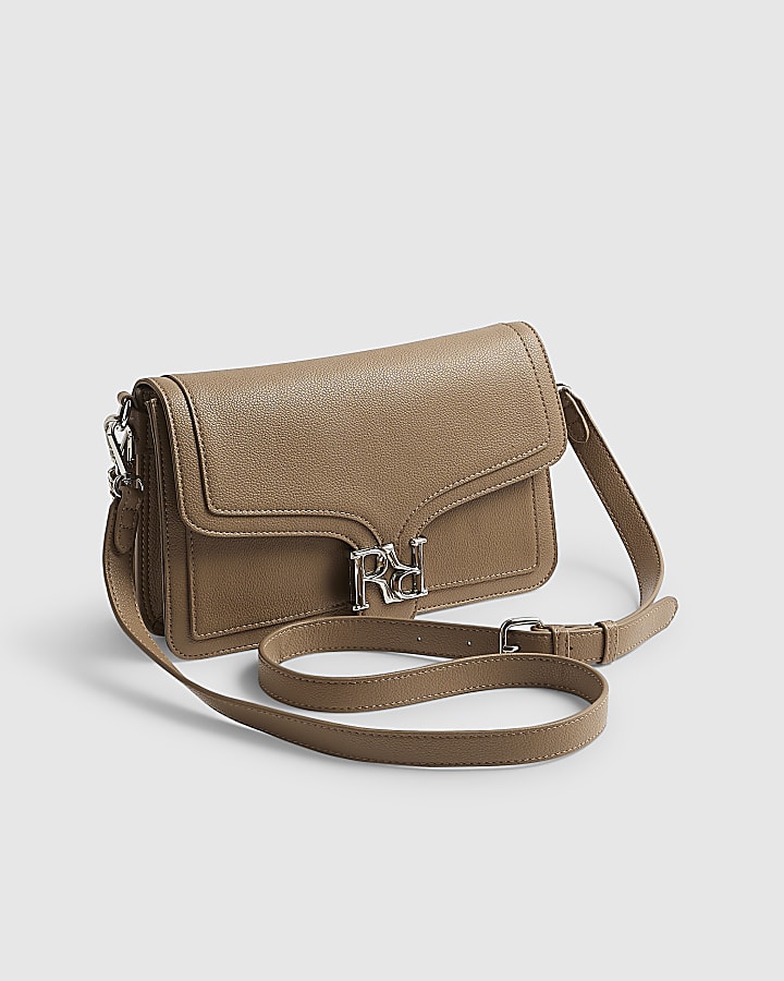 Beige RR Flap Front Shoulder Bag