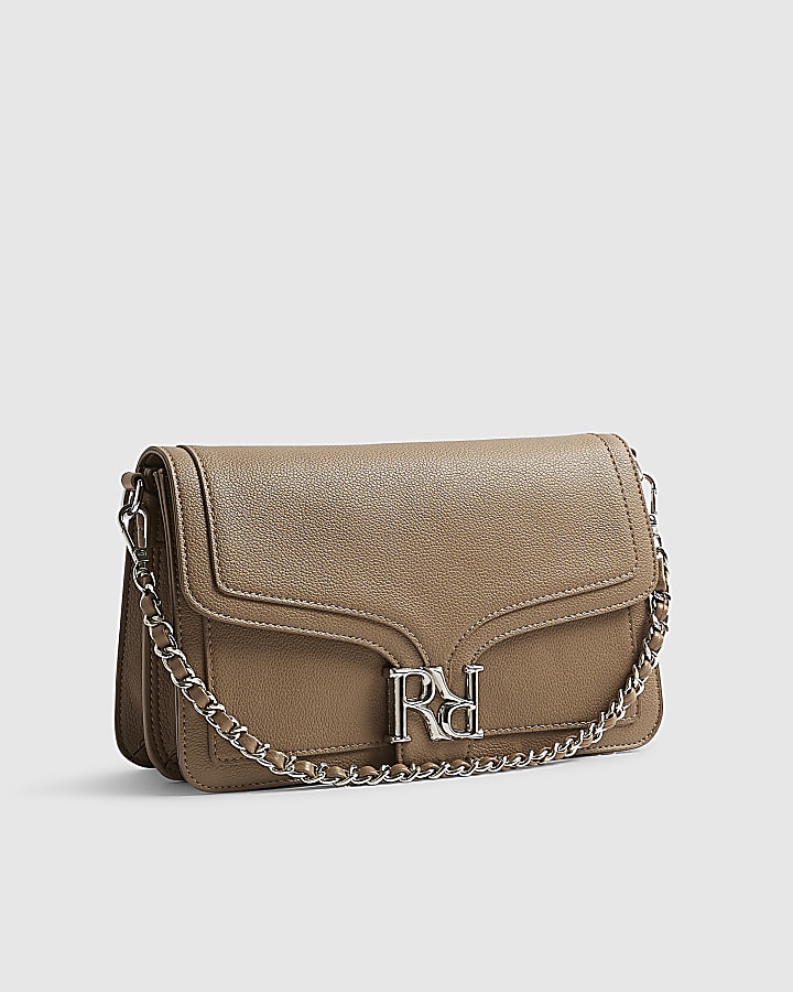 Beige RR Flap Front Shoulder Bag