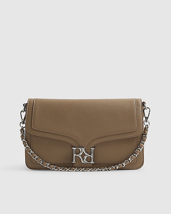 Beige RR Flap Front Shoulder Bag