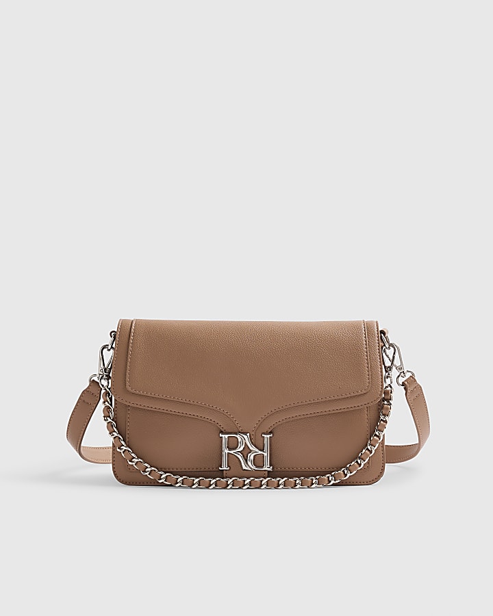 Beige RR Flap Front Shoulder Bag