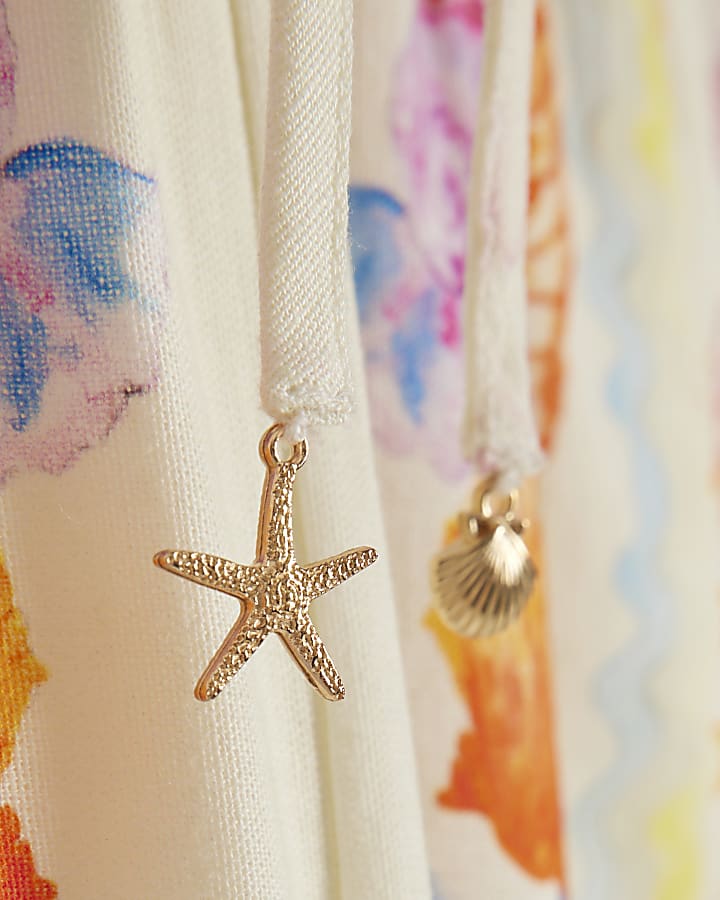Cream Sea Life Print Wide Leg Trousers