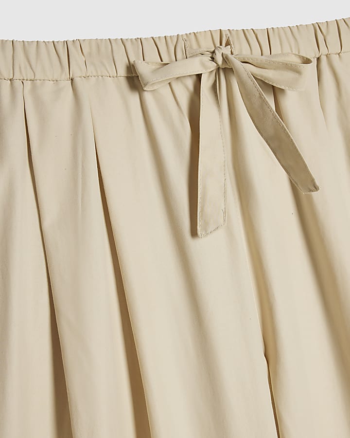 Cream Mid Rise Tie Waist Wide Leg Trousers