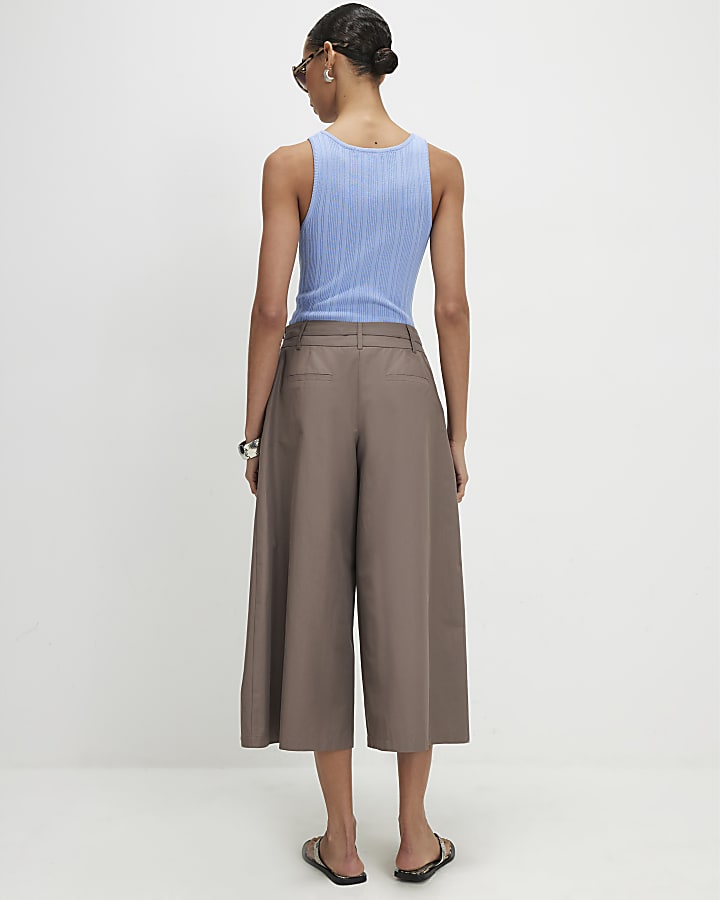 Brown Cotton Poplin Culottes
