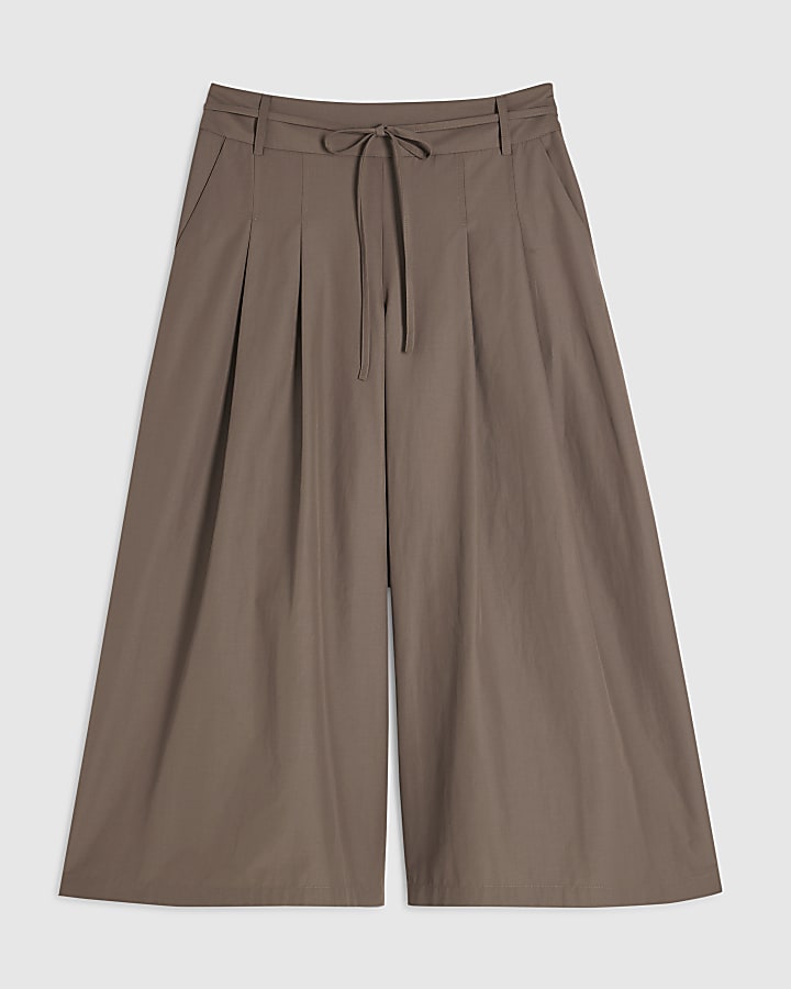 Brown Cotton Poplin Culottes