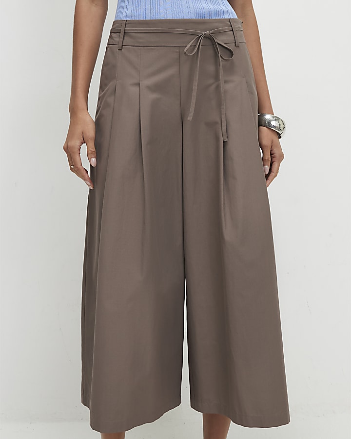Brown Cotton Poplin Culottes