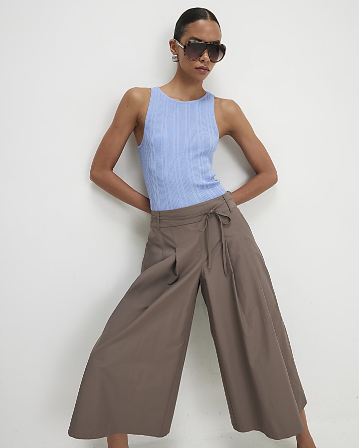 Brown Cotton Poplin Culottes