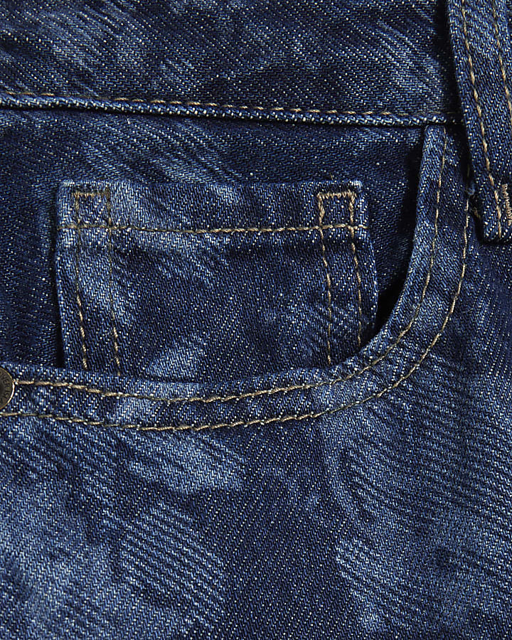 Blue Relaxed Straight Floral Print Jeans