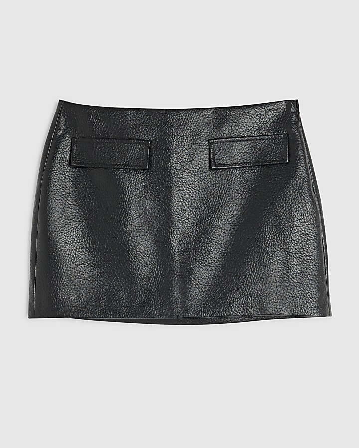 Black Faux Leather Pocket Detail Mini Skirt