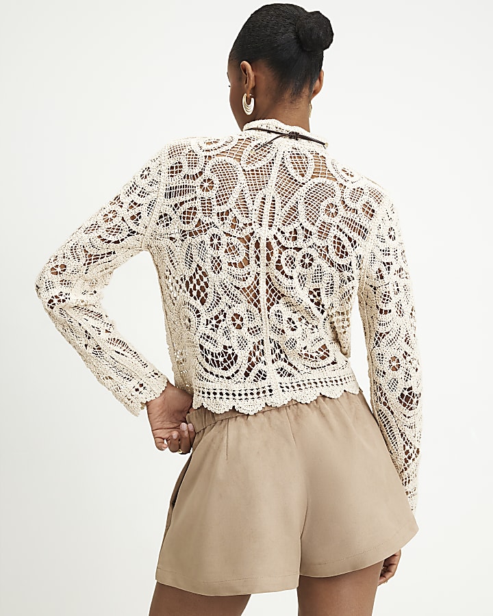 Beige Faux Suede Flippy Shorts