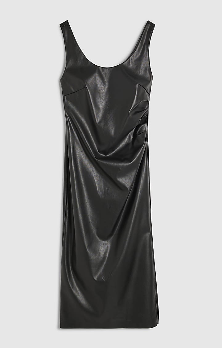 Black Ruched Side Midi Dress