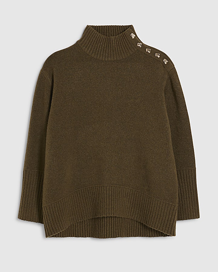 Khaki Button Shoulder Jumper