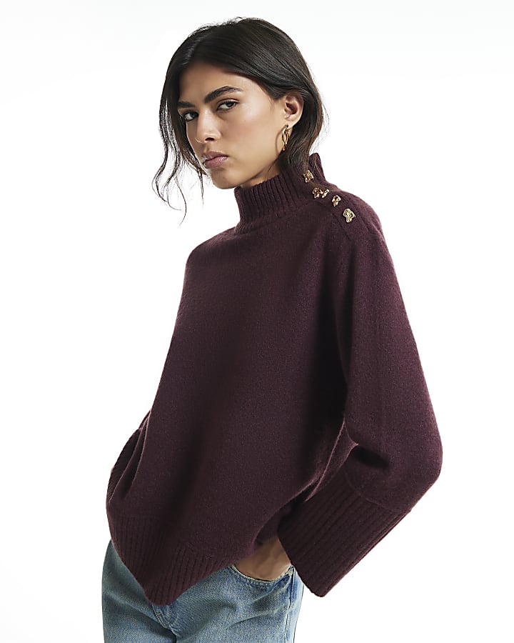 Burgundy Button Shoulder Jumper
