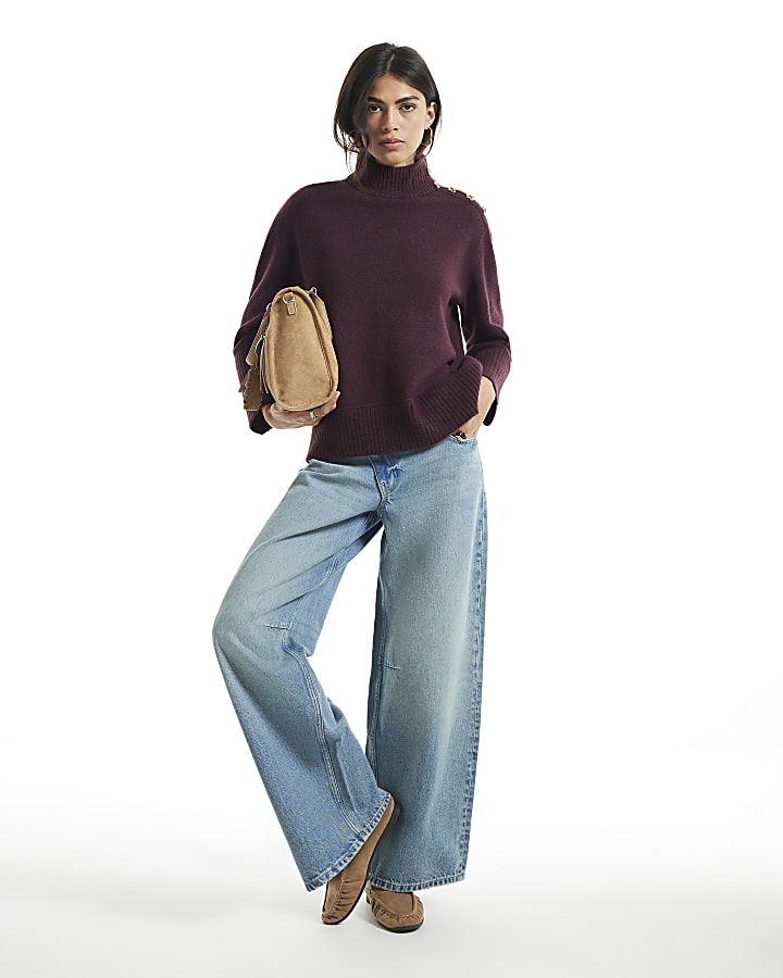 Burgundy Button Shoulder Jumper
