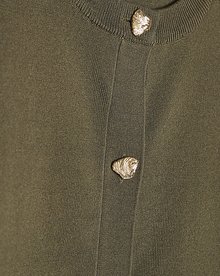 Khaki Knitted Button Through Cardigan