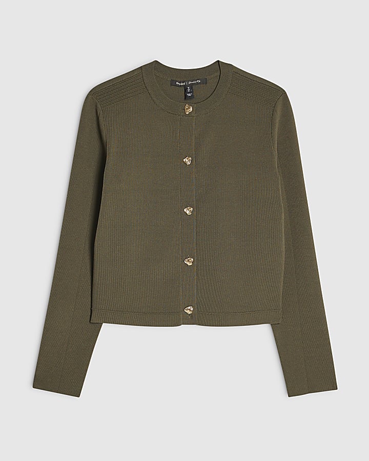 Khaki Knitted Button Through Cardigan