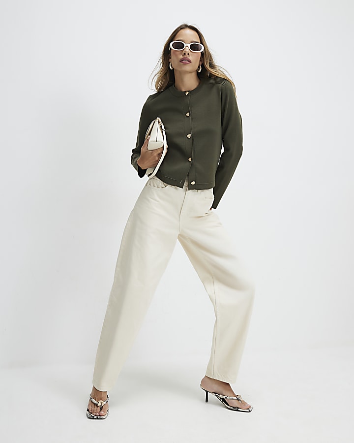 Khaki Knitted Button Through Cardigan