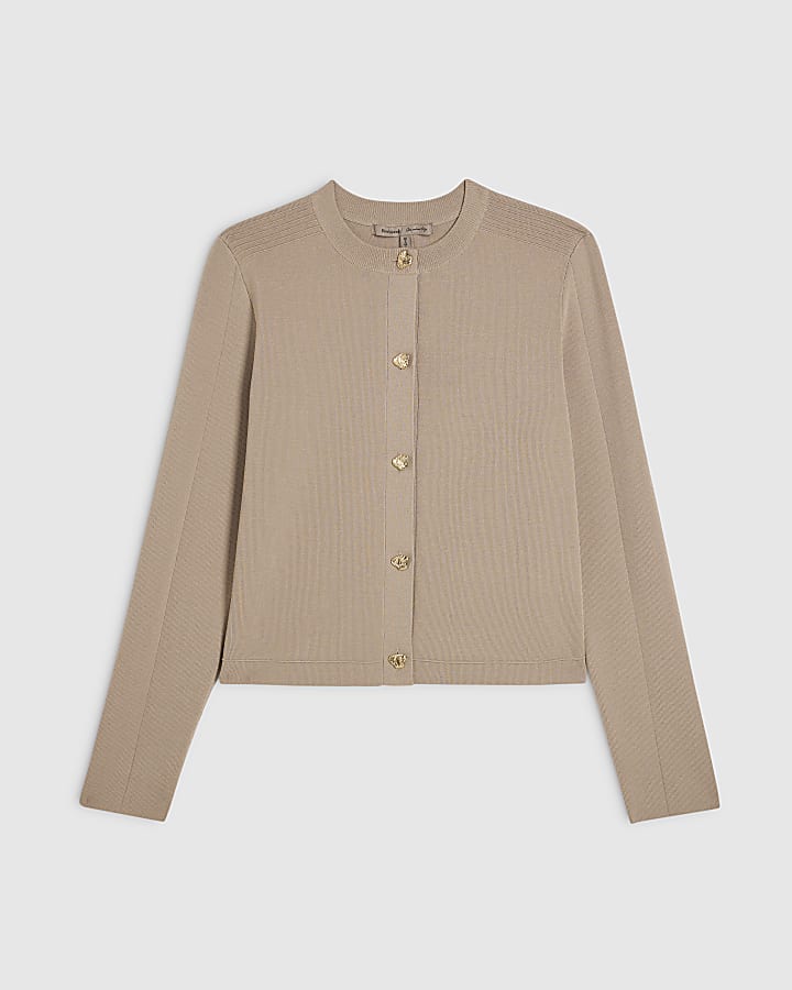 Beige Knitted Long Sleeve Cardigan