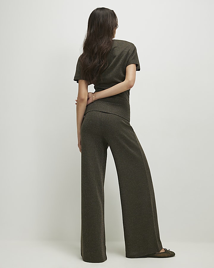 Khaki Glitter Wide Leg Trousers
