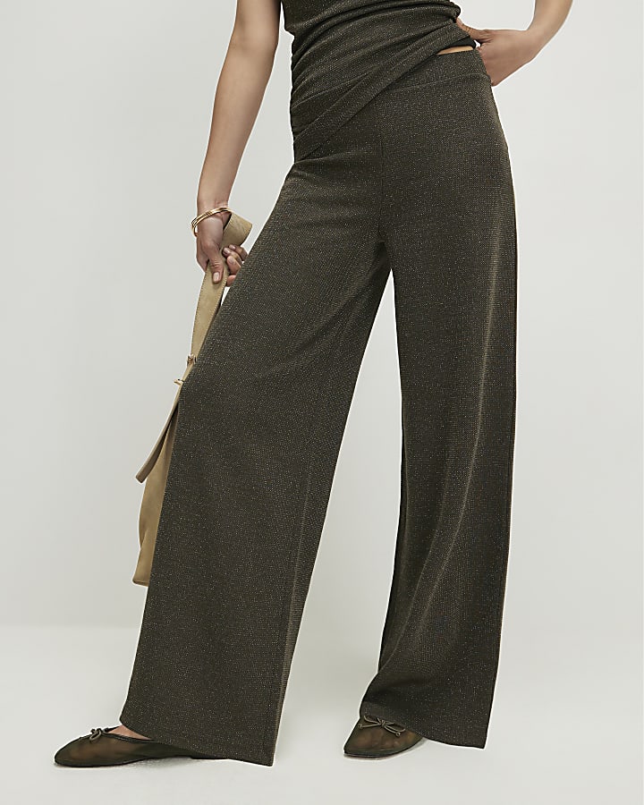 Khaki Glitter Wide Leg Trousers