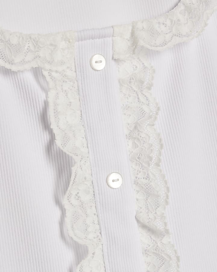 White Lace Trim Ruffle Tank Top