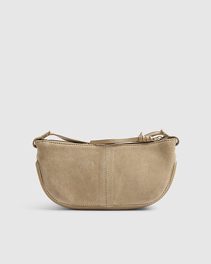Beige Suede Slouchy Crossbody Bag
