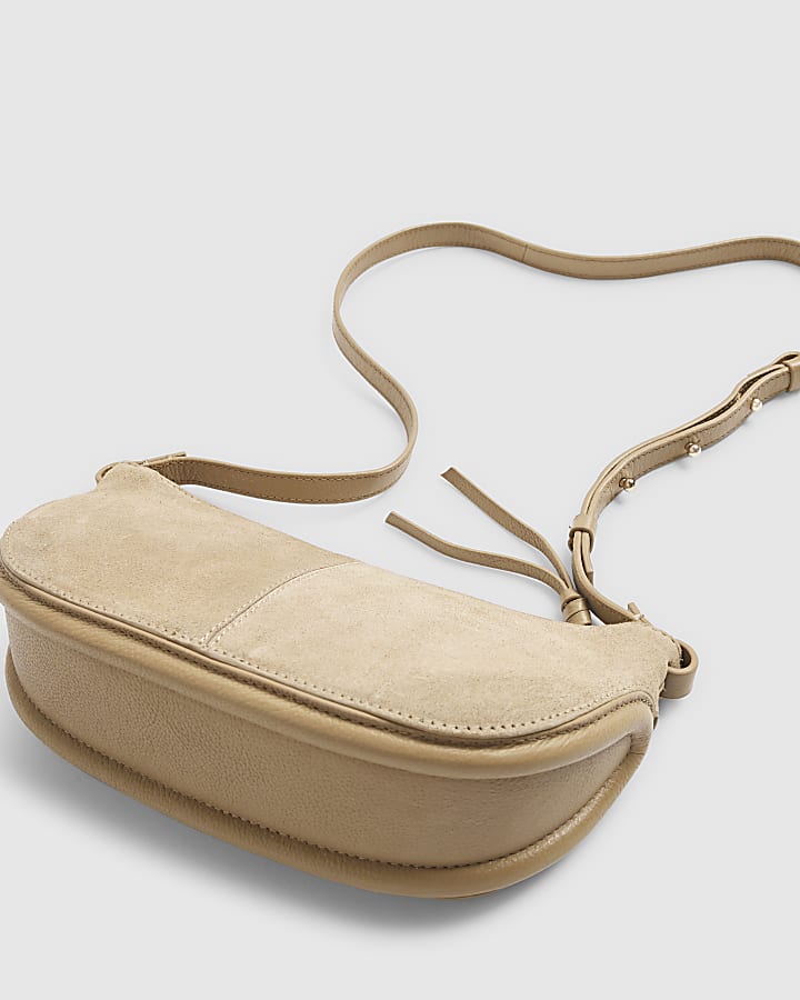 Beige Suede Slouchy Crossbody Bag