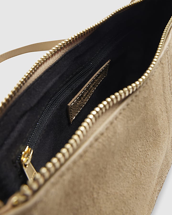 Beige Suede Slouchy Crossbody Bag
