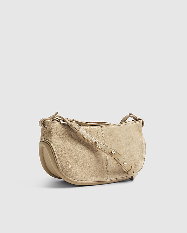 Beige Suede Slouchy Crossbody Bag