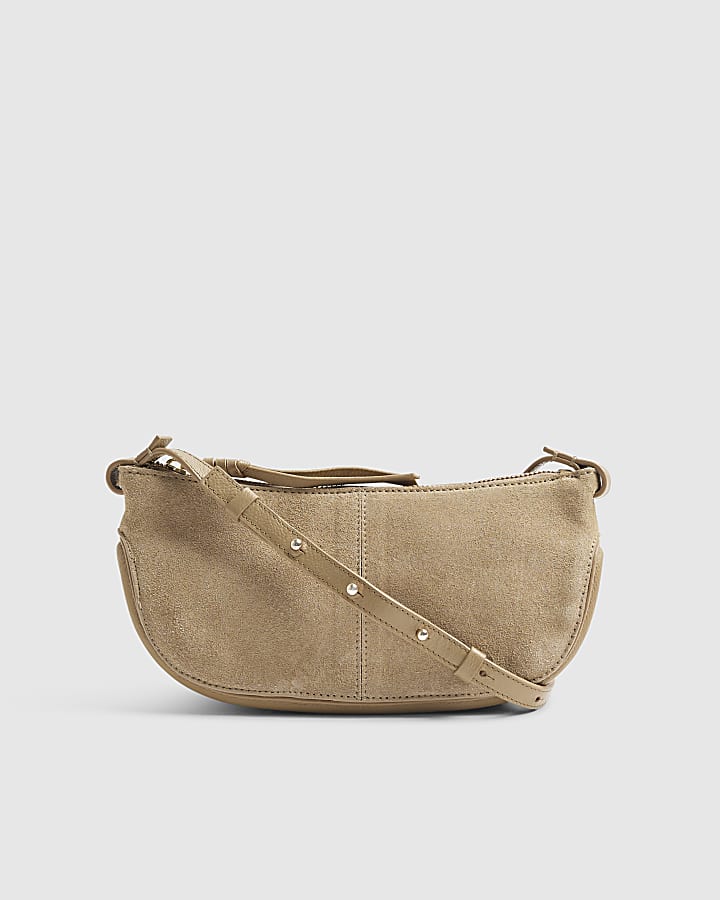 Beige Suede Slouchy Crossbody Bag