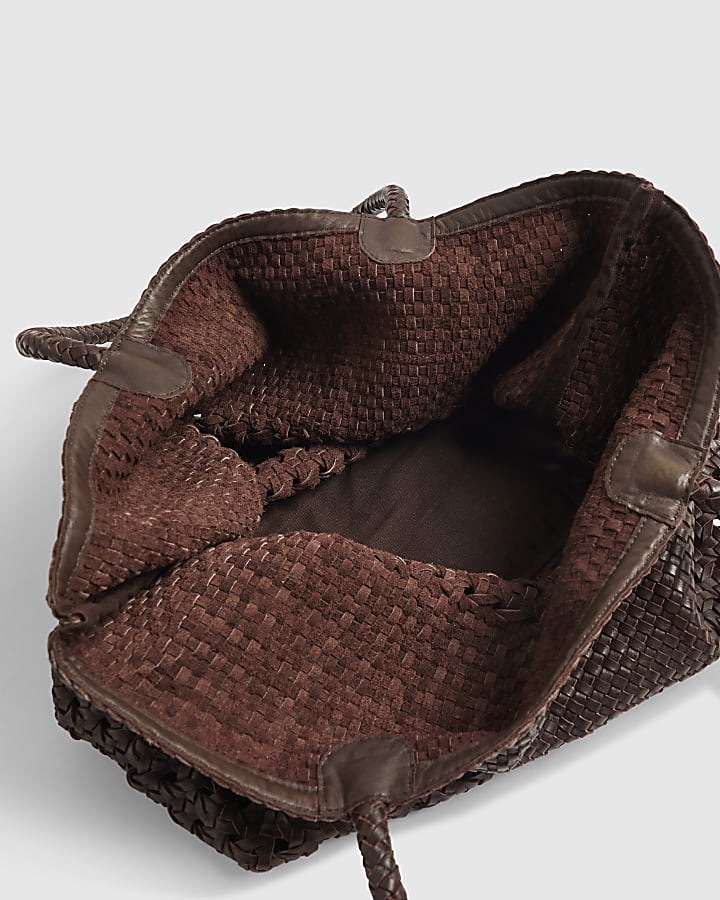Brown Scarf Leather Woven Shopper Bag