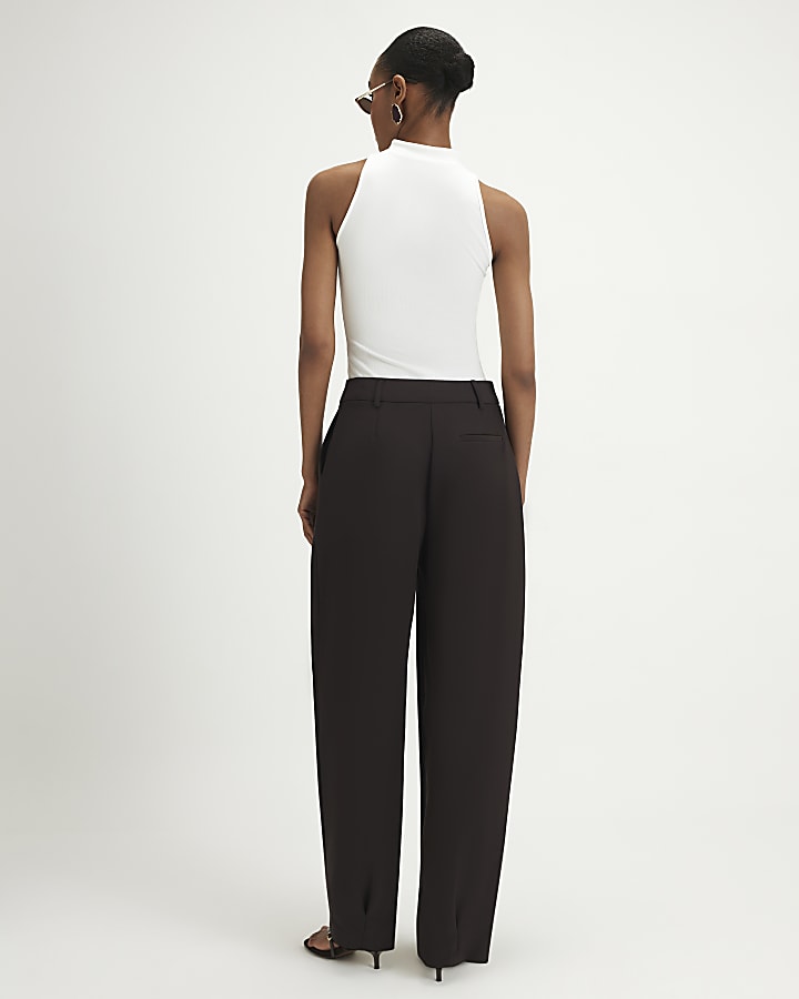 Brown Pleat Detail Barrel Leg Trousers