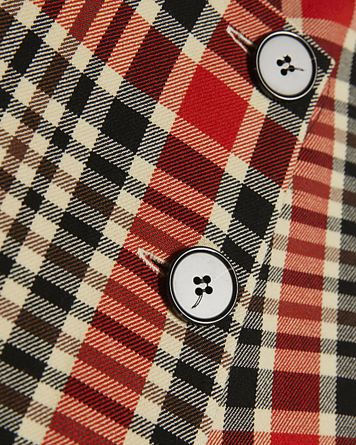 Red Check Asymmetric Wrap Skort