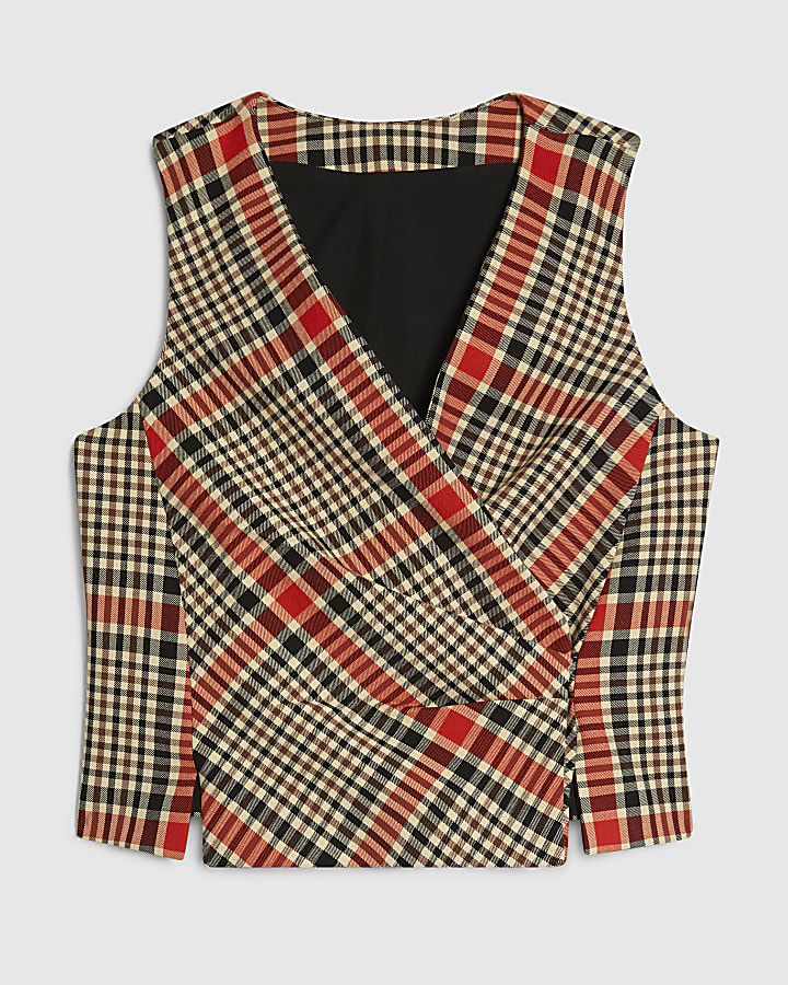 Red Check Pleat Front Top