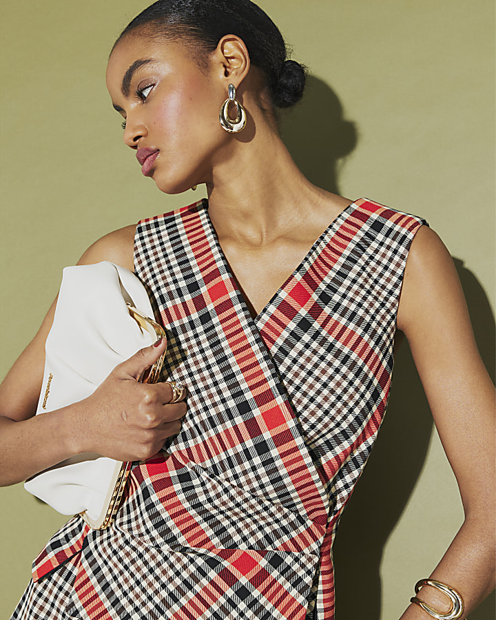 Red Check Pleat Front Top